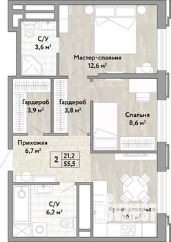 2-к квартира, вторичка, 56м2, 4/21 этаж