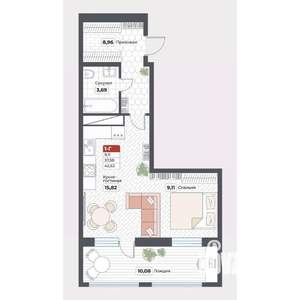 1-к квартира, строящийся дом, 43м2, 18/19 этаж