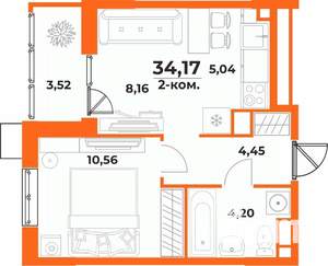 2-к квартира, вторичка, 34м2, 3/10 этаж