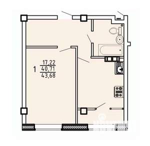 1-к квартира, строящийся дом, 45м2, 3/9 этаж