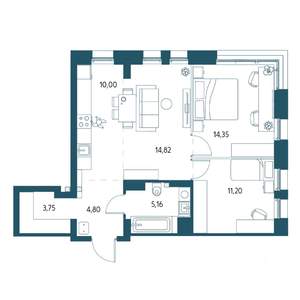 2-к квартира, вторичка, 64м2, 15/17 этаж