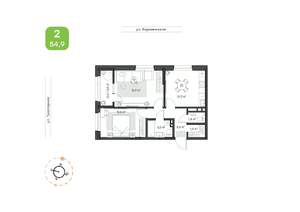 2-к квартира, вторичка, 55м2, 9/16 этаж