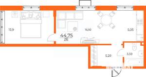 2-к квартира, вторичка, 45м2, 10/10 этаж