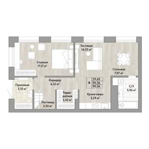 4-к квартира, строящийся дом, 91м2, 1/22 этаж