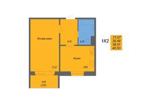 1-к квартира, строящийся дом, 41м2, 10/10 этаж