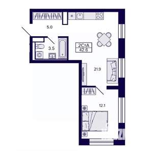 2-к квартира, строящийся дом, 43м2, 14/30 этаж