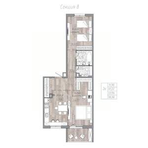 2-к квартира, строящийся дом, 64м2, 4/6 этаж