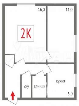 2-к квартира, вторичка, 42м2, 1/5 этаж