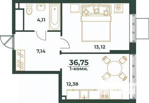 1-к квартира, вторичка, 37м2, 16/24 этаж