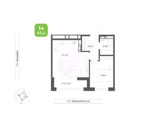 1-к квартира, вторичка, 46м2, 7/9 этаж