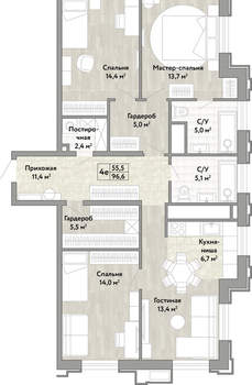4-к квартира, вторичка, 97м2, 2/21 этаж