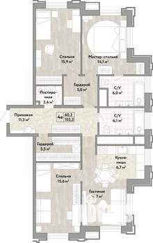 4-к квартира, вторичка, 103м2, 9/21 этаж