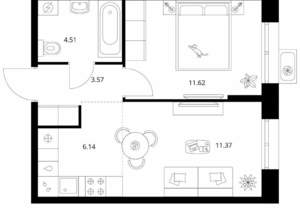 1-к квартира, вторичка, 37м2, 5/10 этаж