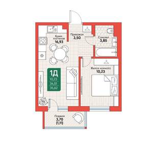 1-к квартира, вторичка, 36м2, 3/12 этаж