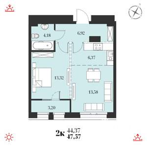 2-к квартира, строящийся дом, 48м2, 17/19 этаж