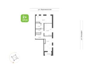 2-к квартира, вторичка, 69м2, 17/20 этаж