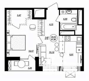 2-к квартира, строящийся дом, 42м2, 8/17 этаж