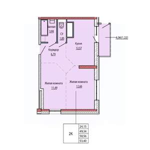 2-к квартира, строящийся дом, 50м2, 13/25 этаж