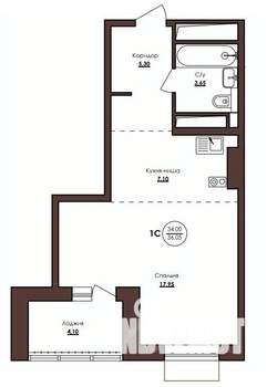 1-к квартира, строящийся дом, 36м2, 17/23 этаж
