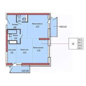 3-к квартира, вторичка, 63м2, 5/25 этаж