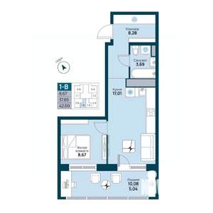 1-к квартира, вторичка, 43м2, 2/19 этаж