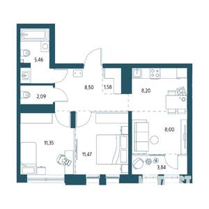 2-к квартира, вторичка, 59м2, 15/17 этаж