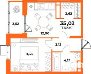 1-к квартира, вторичка, 35м2, 6/10 этаж
