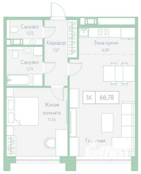 1-к квартира, вторичка, 67м2, 18/20 этаж