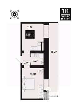 1-к квартира, вторичка, 37м2, 1/8 этаж