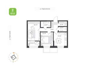 2-к квартира, вторичка, 57м2, 2/9 этаж