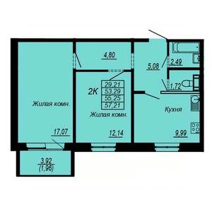 2-к квартира, строящийся дом, 55м2, 6/10 этаж