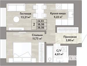 2-к квартира, вторичка, 39м2, 17/22 этаж
