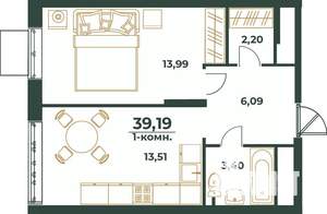 1-к квартира, вторичка, 39м2, 13/24 этаж