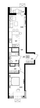2-к квартира, строящийся дом, 50м2, 3/17 этаж