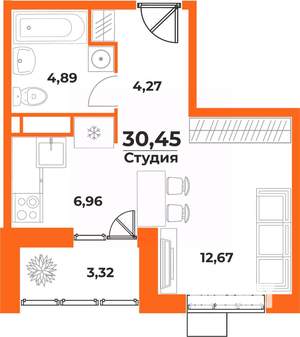 1-к квартира, вторичка, 30м2, 8/10 этаж