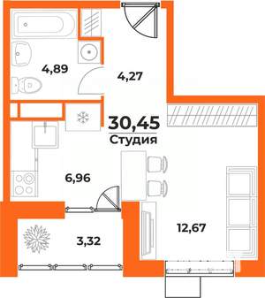 1-к квартира, вторичка, 30м2, 6/10 этаж