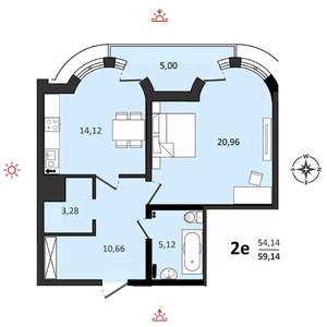 2-к квартира, строящийся дом, 59м2, 24/25 этаж
