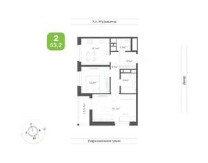 2-к квартира, вторичка, 53м2, 4/16 этаж
