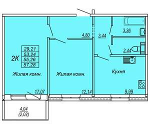 2-к квартира, вторичка, 55м2, 2/10 этаж