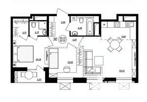 3-к квартира, строящийся дом, 62м2, 1/17 этаж