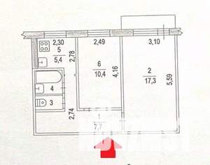 2-к квартира, вторичка, 44м2, 5/5 этаж