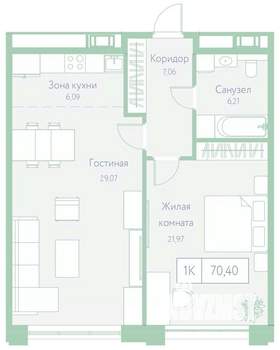 1-к квартира, вторичка, 70м2, 16/20 этаж