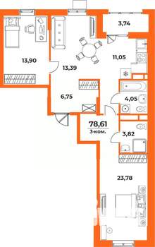 3-к квартира, вторичка, 79м2, 7/10 этаж
