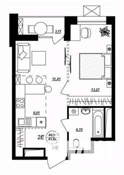 2-к квартира, строящийся дом, 42м2, 8/17 этаж