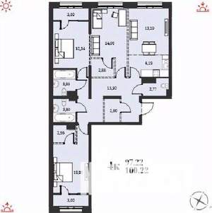 4-к квартира, строящийся дом, 100м2, 19/19 этаж