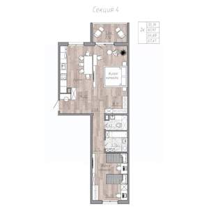 2-к квартира, строящийся дом, 65м2, 2/4 этаж