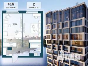 2-к квартира, строящийся дом, 45м2, 11/15 этаж