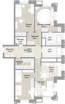 4-к квартира, вторичка, 103м2, 13/21 этаж