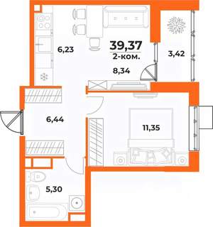2-к квартира, вторичка, 39м2, 6/10 этаж