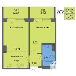 2-к квартира, строящийся дом, 40м2, 9/10 этаж
